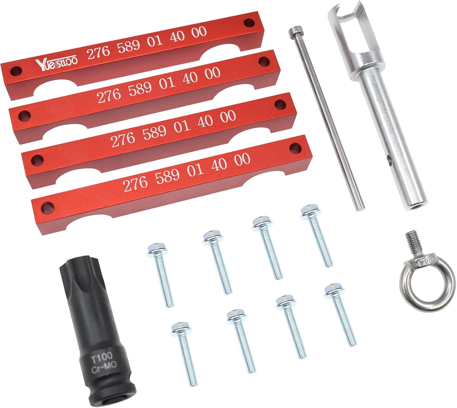 Engine Timing Tool Kit, Compatible with Mercedes Benz M157/M276/ M278, Camshaft Timing Tool with T100, Fuel Injector Puller, Rotary Rod, Fixing Screw, with Case and Gloves