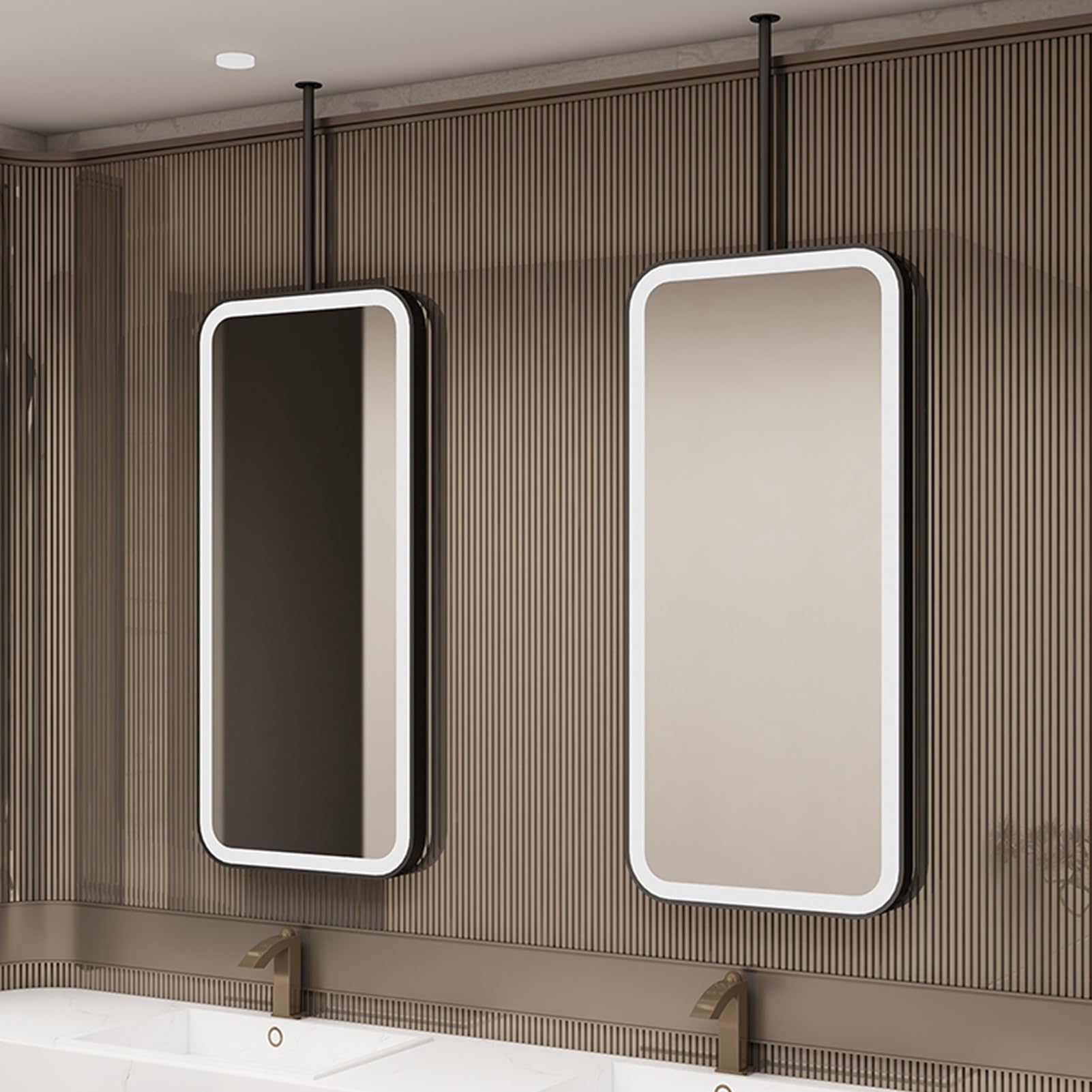 ITOSUI Bathroom Mirror with LED Light, Ceiling Hanging Mirrors for Entrance Cloakroom Hotel, Black Rectangle Vanity Makeup Mirrors for Over Sink, Modern Decor(50cmx70cm)