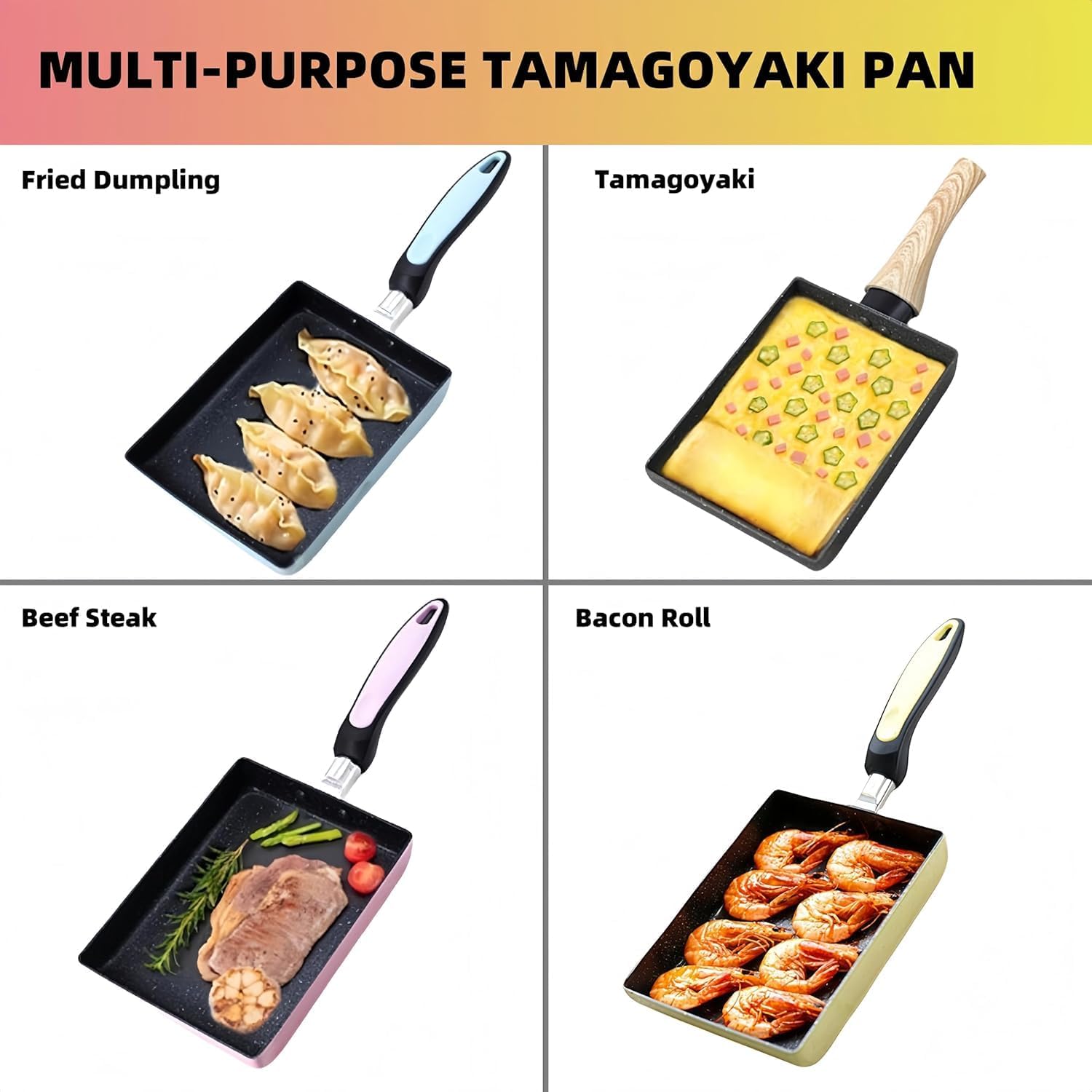 Nonstick Tamagoyaki Pan - Multifunctional Japanese Omelette Maker, Rectangle Mini Frying Pan For Eggs, Pancakes, Bacon, Sushi & More (yellow) Yellow