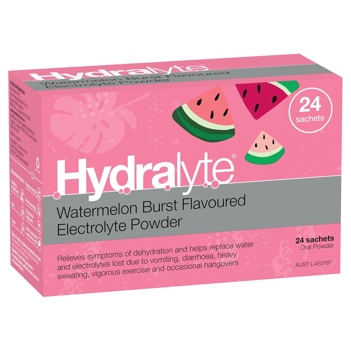 Hydralyte Watermelon Burst Flavoured Electrolyte Powder 24 Packs - Everyday