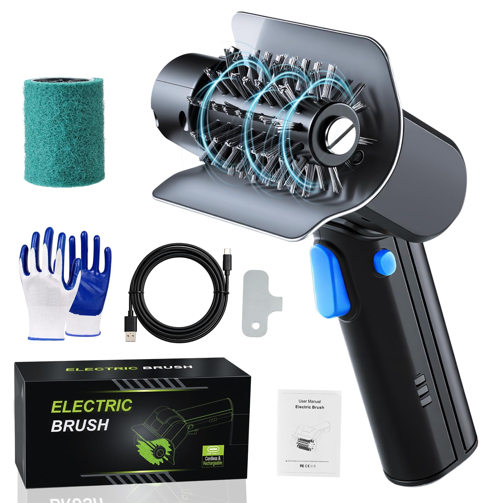 Zoeger Upgraded Electric Grill Brush, High Torque 2-in-1 Kit Power BBQ Cleaning Brush Cordless Rechargeable 120Mins Runtime Grill Cleaner, Splash-Proof Scrubber for Porcelain Cast Iron Stainless Steel