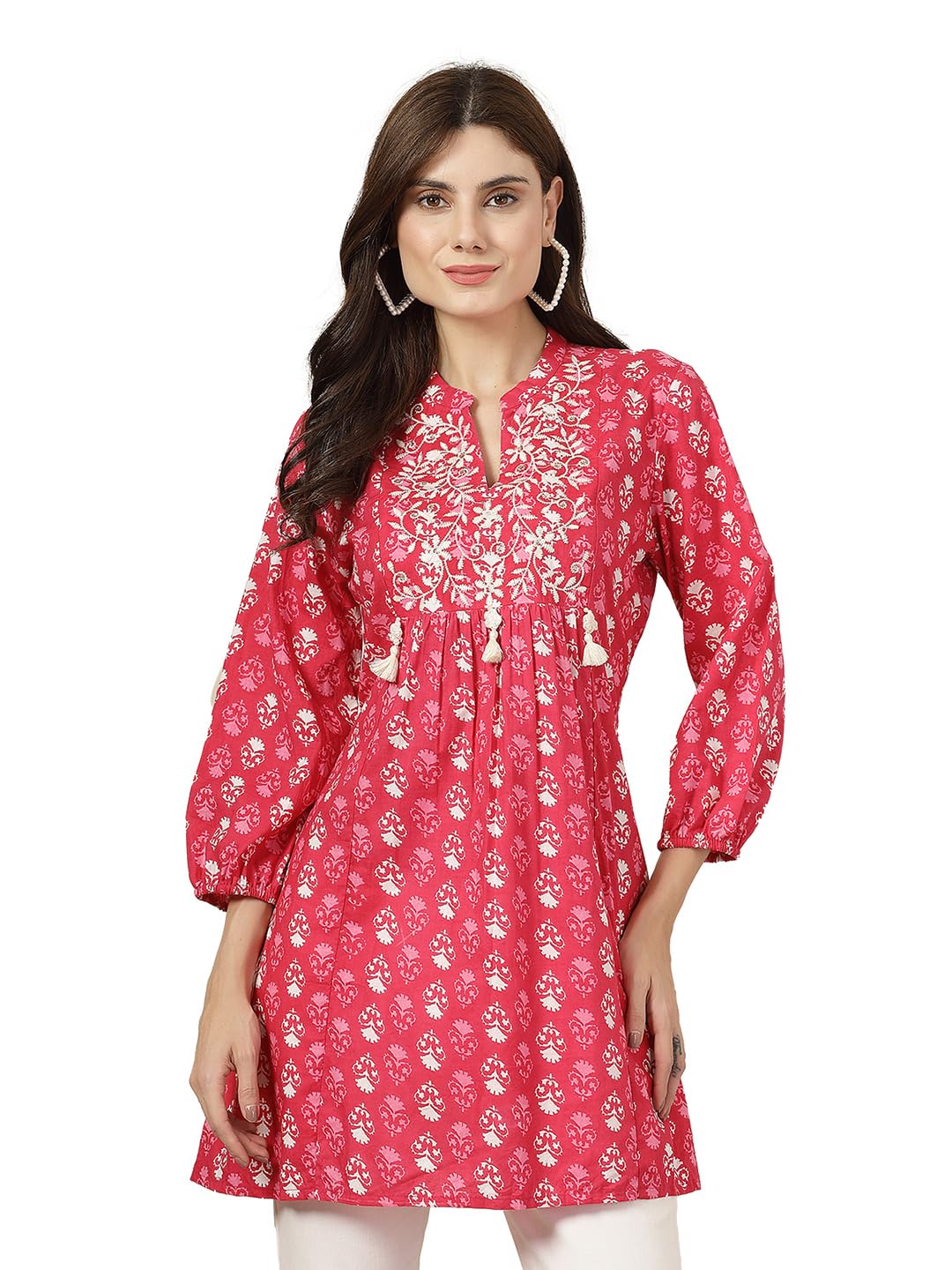 nayam by lakshita Ethnic Printed Flared Cotton Cambric Kurti with Lakhnavi Embroidery-picture-11