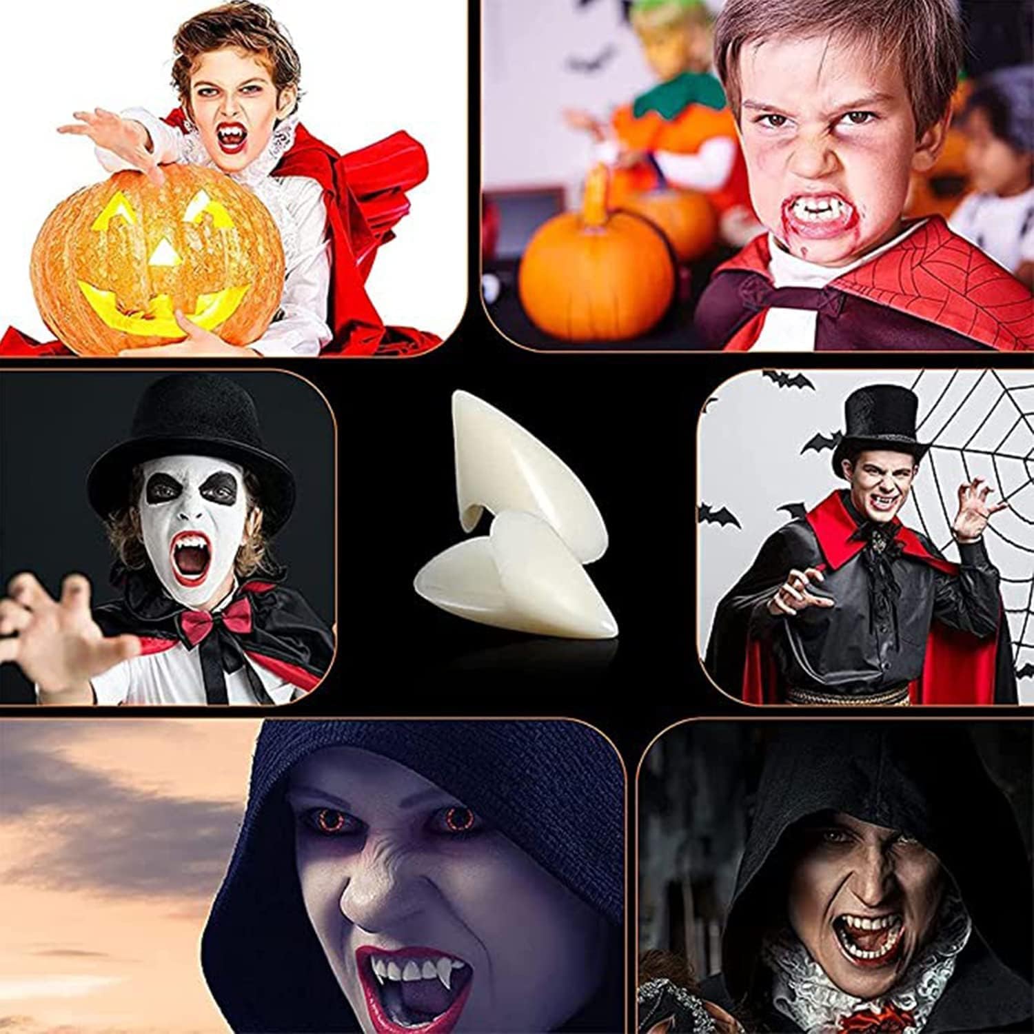 Vampirzähne Set - 9-teilig Mit 4 Größen & Tattoos Für Halloween & Cosplay