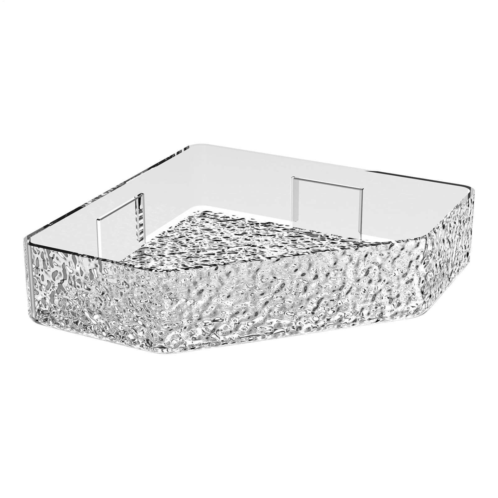 Triangle Corner Shower Organizer - Wall Mount Rack Clear Easy Clean Shelf Wear Resistant Bathroom Unit Holds Conditioner