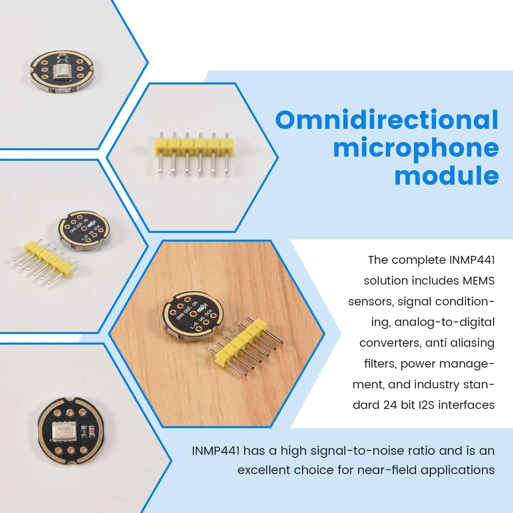 Lot de 5 modules de microphone omnidirectionnel INMP441 MEMS haute précision faible puissance I2S Support ESP32