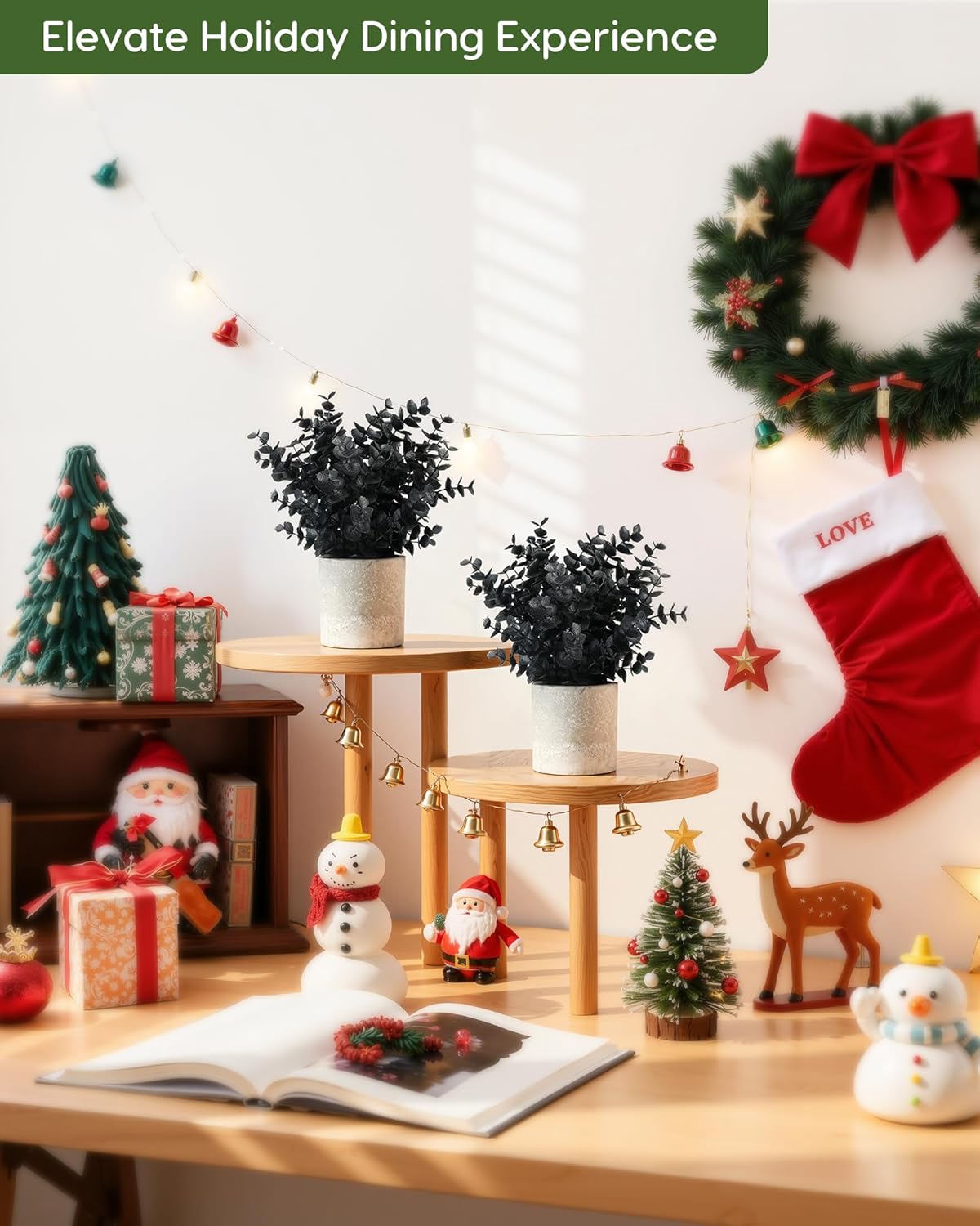 Velener 1 PCS Small Fake Eucalyptus Plant Artificial Potted Plants Indoor for Christmas Decor Indoor Realistic Faux Plant for Office, Bathroom, Living Room, Desk, Shelf, Home Decor (Black)