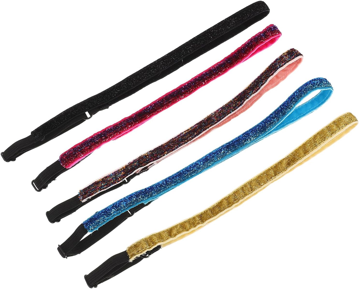 5pcs Sports Headbands for Girls - Adjustable Nonslip Active Headbands with Glitter - Thin Hairbands for Exercise, Dancing, Playing Sports Or Daily Wear