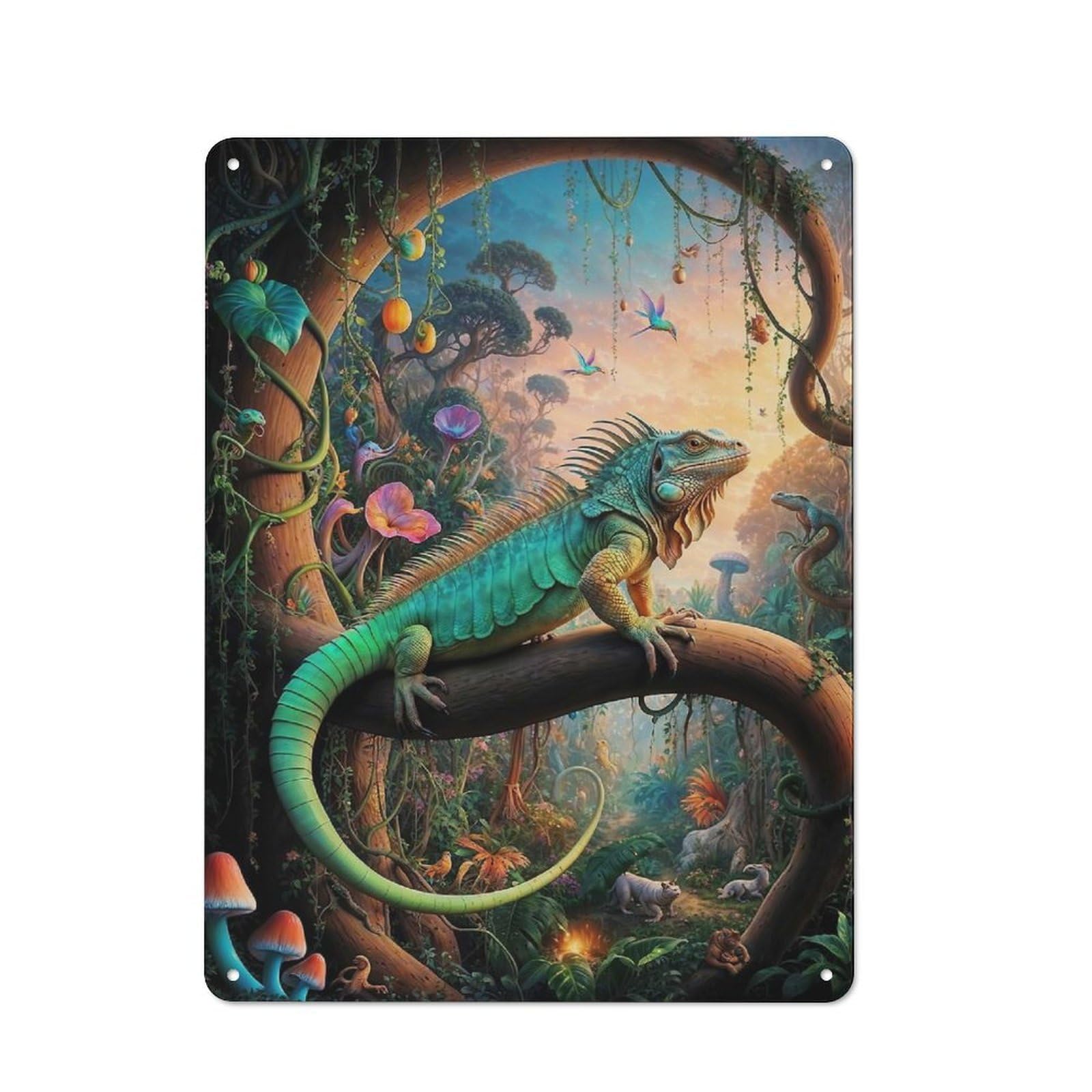 Junmoney Surreal Iguana Safari Metal Wall Sign 40X30cm Featuring For Garage Wall, For Kitchen, Dining Room And Home Bar Wall Decor