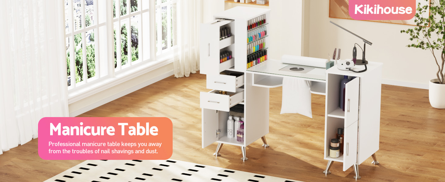 Amazon.com: Kikihouse Manicure Table Nail Station w/Glass Top
