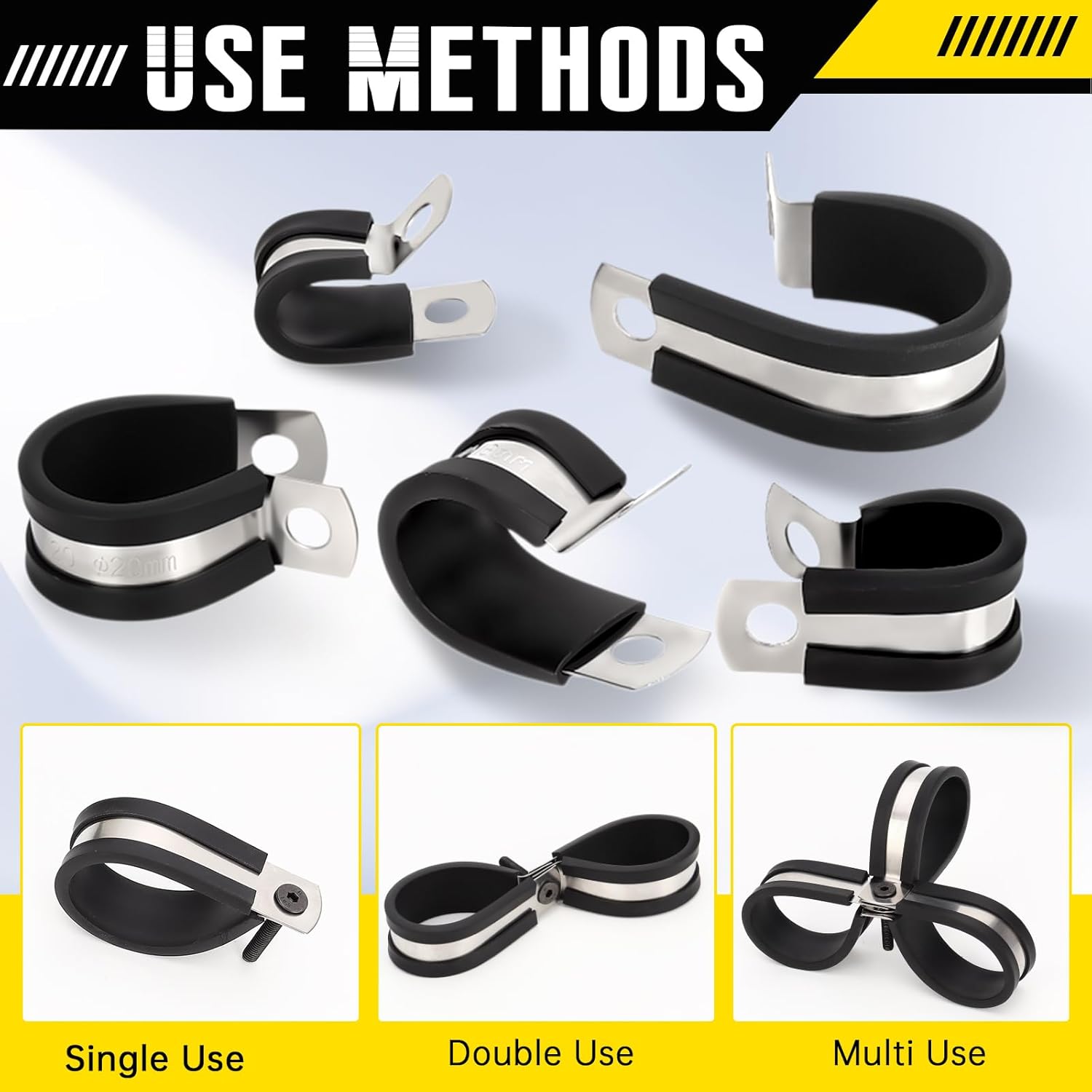 12 Pcs Rubber Cable Clamps, 1-1/2 Inch Stainless Steel Metal Cable Clamps, Insulated Wire Clamp for Tube Pipe Wire Hose Installation