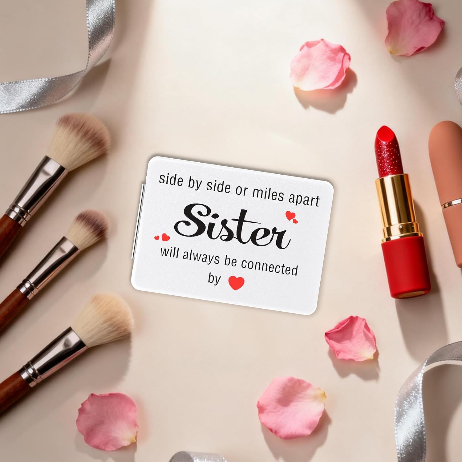 Graduation Sister Gifts Leather Makeup Mirror, Long Distance Gifts for Graduation Christmas Easter Valentine's Day Mothers Day Wedding Compact Travel Mirror Gift for Sisters from Sisters Adult image 5