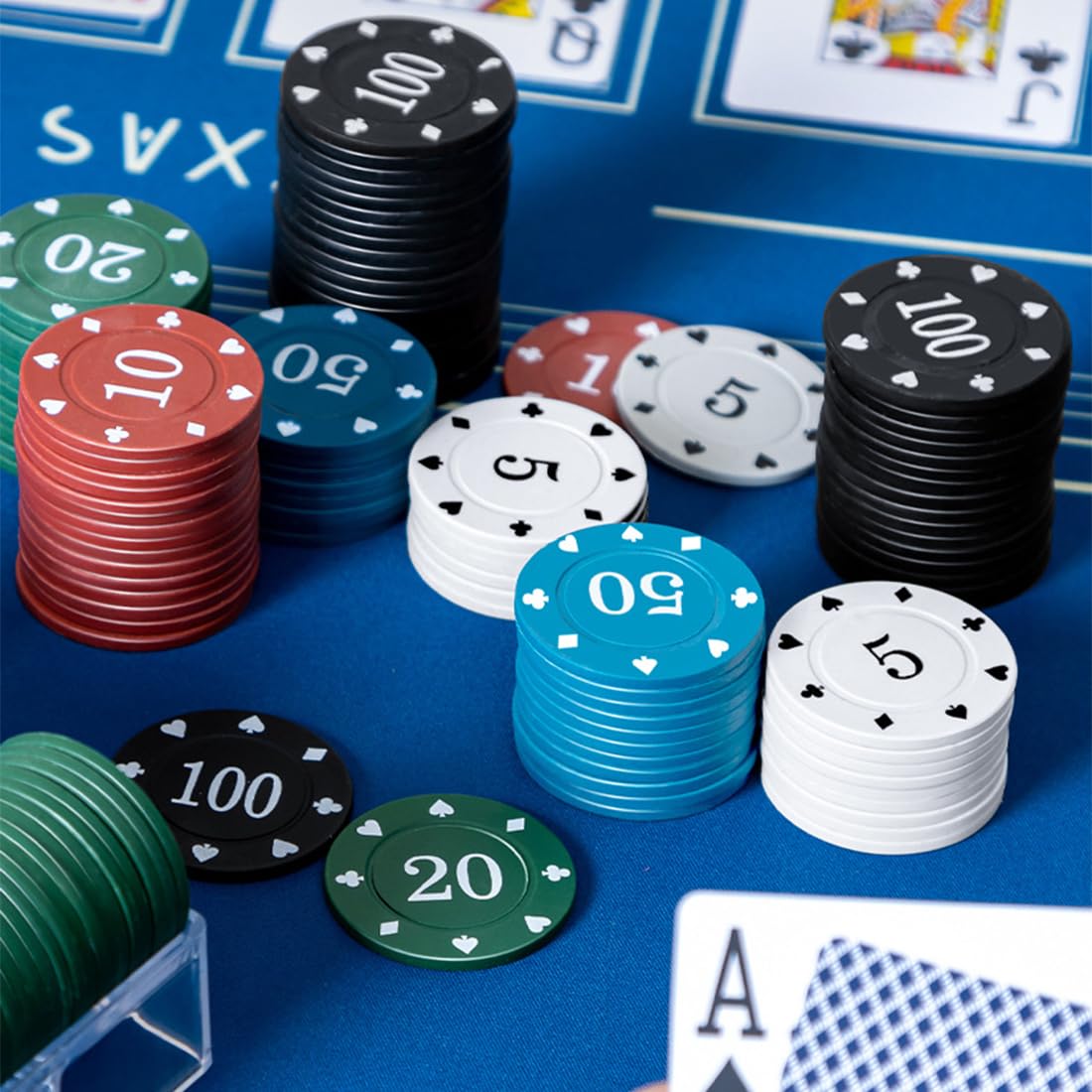 200 Pezzi Fiches Poker, Chips Poker In Plastica Con Valori Nominali, Set Di Gettoni Da Poker Per Feste Per Serate Di Gioco, Chip Da Casinò Per Poker, 5 Colori, Dotato Di Una Custodia In Velluto