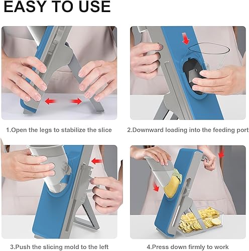 Miniatura 4 de Cortadora de mandolina para cocina, cortador de mandolina seguro multifuncional Dicer ajustable comercial máquina de cortar picadora de acero