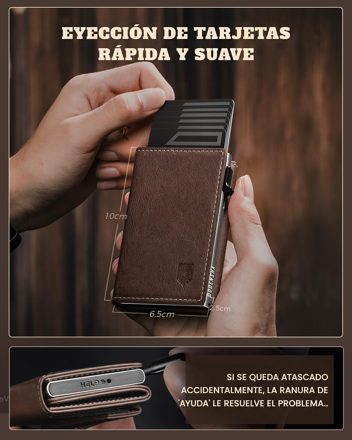 DODENSHA MagSnap Cartera para Hombre I Slim Wallet con Compartimento para Monedas XL para más de 10 Monedas I Tarjetero para Hombre para 10 + Tarjetas (Marrón Plateado)
