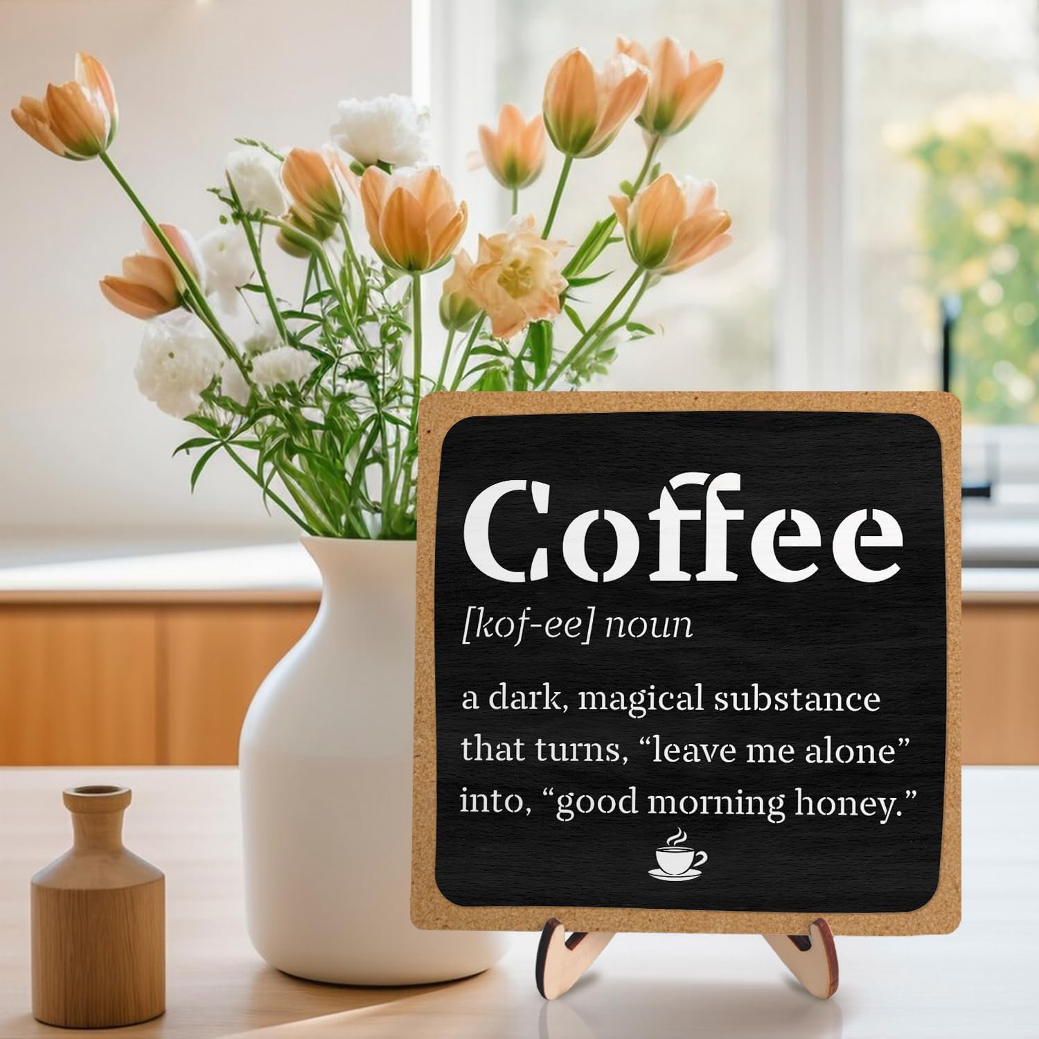 Vintage Coffee Bar Wooden Plaque Desk Sign, Farmhouse Wood Plaque Tabletop Decor for Cafe Bar Kitchen Office,Coffee Station Accessories 5.9x5.9Inch image 3