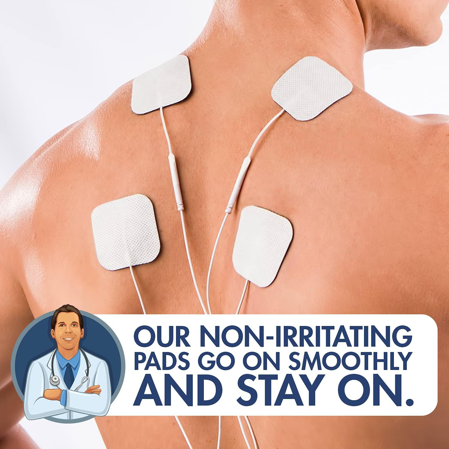 Dr. Frederick's Original 2"x2" Reusable Self-Adhesive TENS Unit Electrodes - 44 Pack - Heavy Gauge Leads - Pre-gelled for Multiple Uses - TENS - FES - NMES (2x2 Inches)