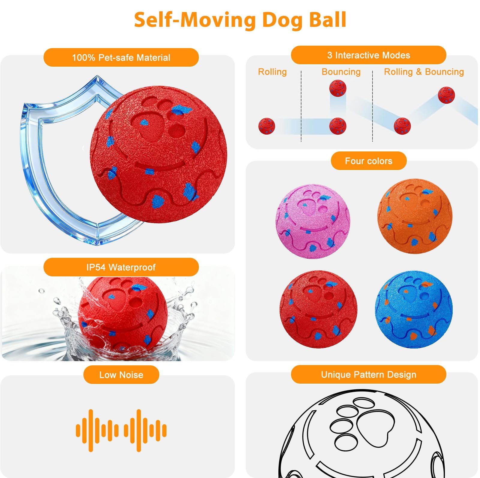 Jouets interactifs pour chien : balle auto-mobile avec roulement et rebondissement automatiques, matériau E-TPU amélioré, étanchéité IP54, activé par le mouvement – pour les garder occupés, cadeau