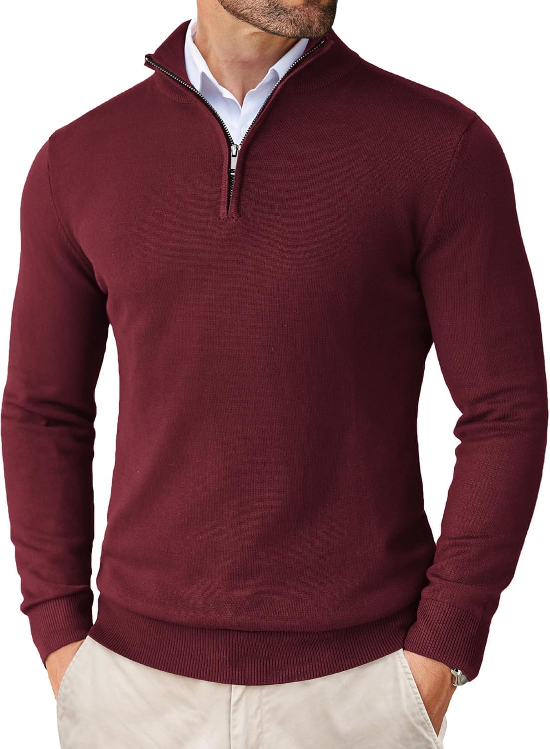 DENIMHOLICMen High Neck Zipper Full Sleeve Cotton Knitted Winter Sweater for Men