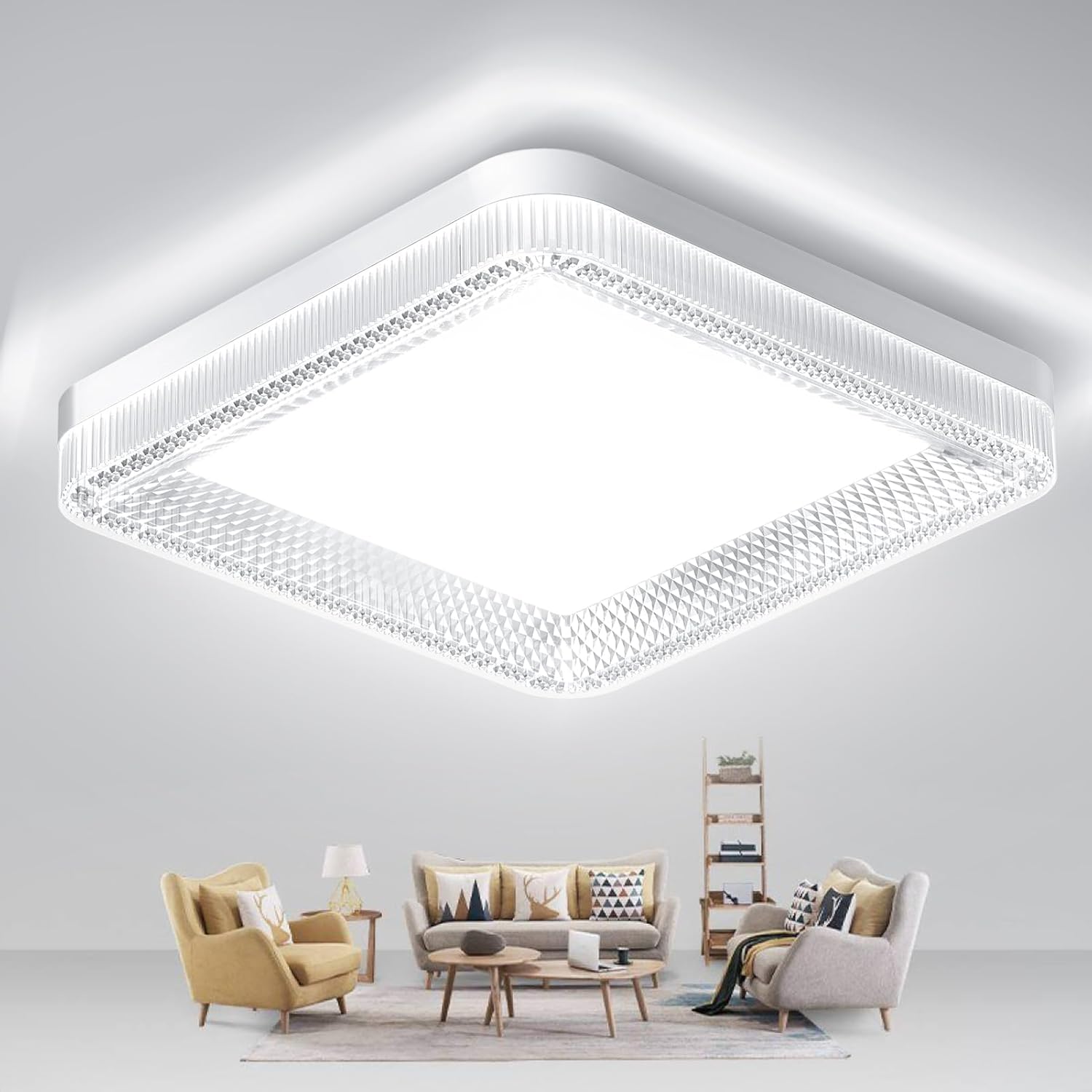 36W 9 Inch LED Square Ceiling Light, 6500K Daylight Crystal-like LED Flush Mount Ceiling Light Fixture, 3600LM IP44 Waterproof Flat Modern Bathroom Light, AC 85-265V White Ceiling Lamp for Bedroom