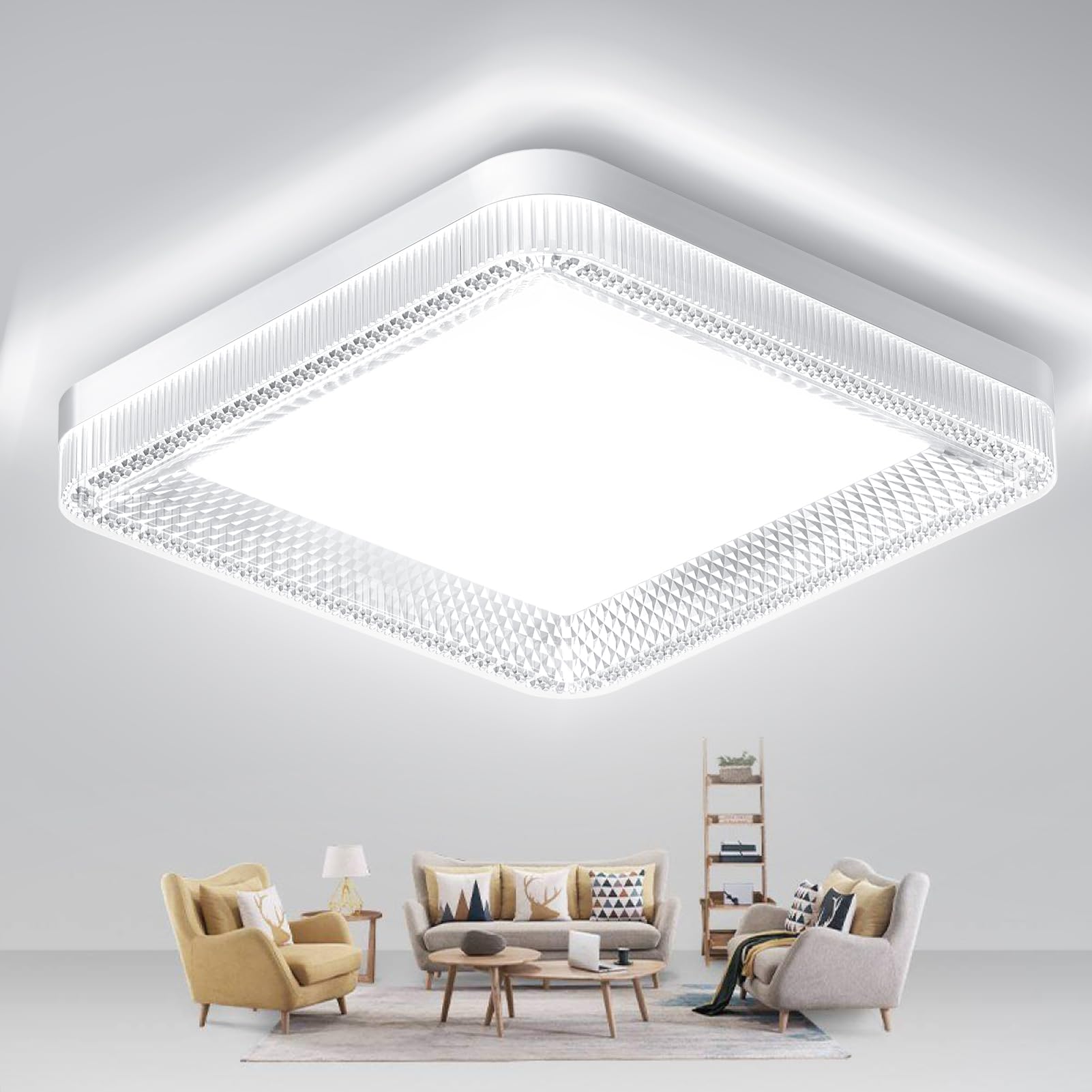 24W LED Square Ceiling Light, 6500K Daylight Crystal-like LED Flush Mount Ceiling Fixture, 2400LM IP44 Waterproof Flat Modern Bathroom Light, AC 85-265V White Ceiling Lamp for Office, Bedroom