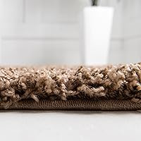 Vista 13 de Unique Loom - Alfombra de área de la colección Solid Shag (5 pies 1 pulgada, redonda, marrón arenoso)