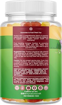 Plant Based Kids Multivitamin Gummies - Energy & Immune Support - 180 Ct | Multivitamin for Kids with Vitamin D3, C, A & Zinc - Supports Nervous System, Bones & Vision - Gelatin & Gluten Free -Non GMO