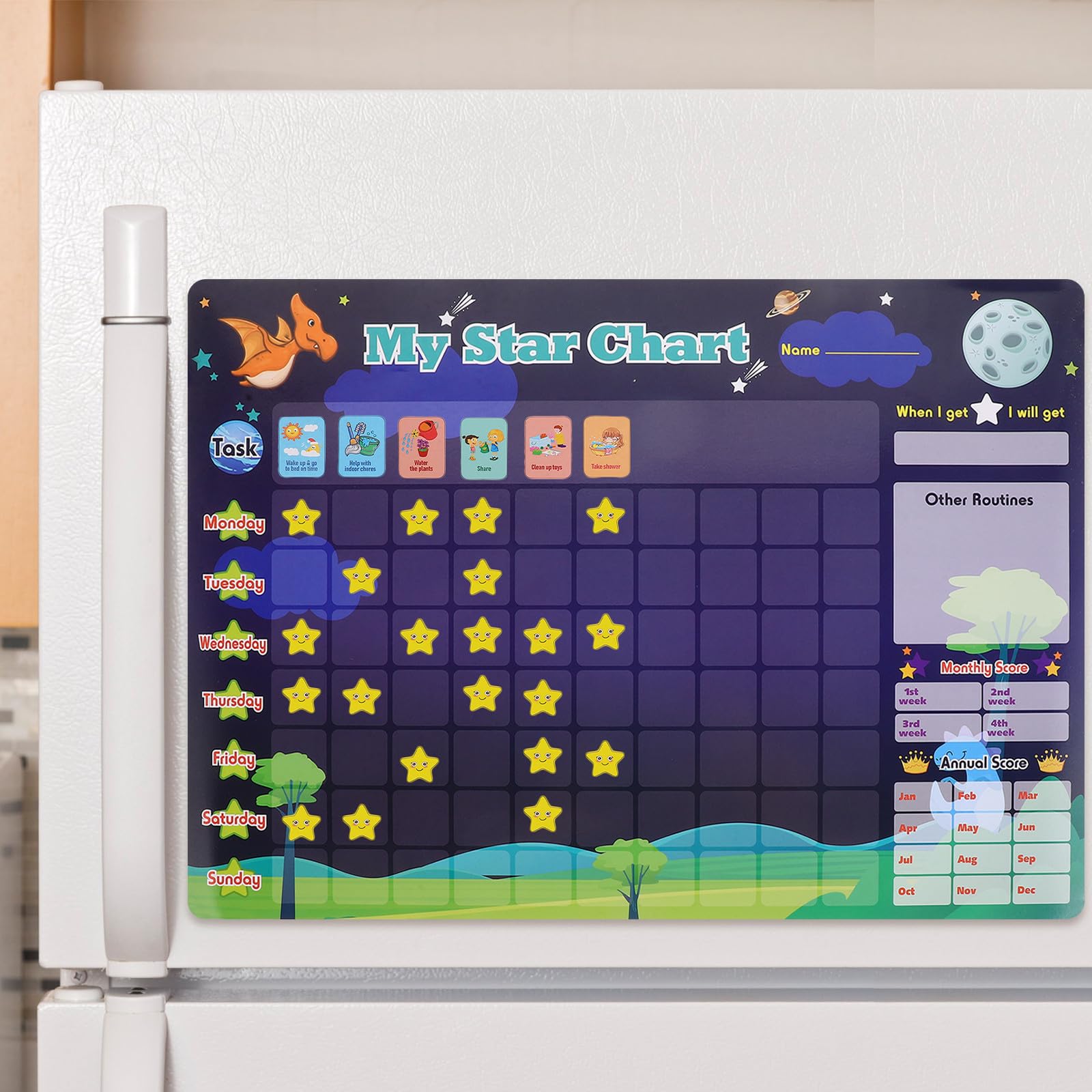 Tablero de Recompensas Magnético de Plástico para Niños | Diseño Borrable, Uso Versátil, Sistema de Recompensa por Comportamiento, Adhesión Magnética