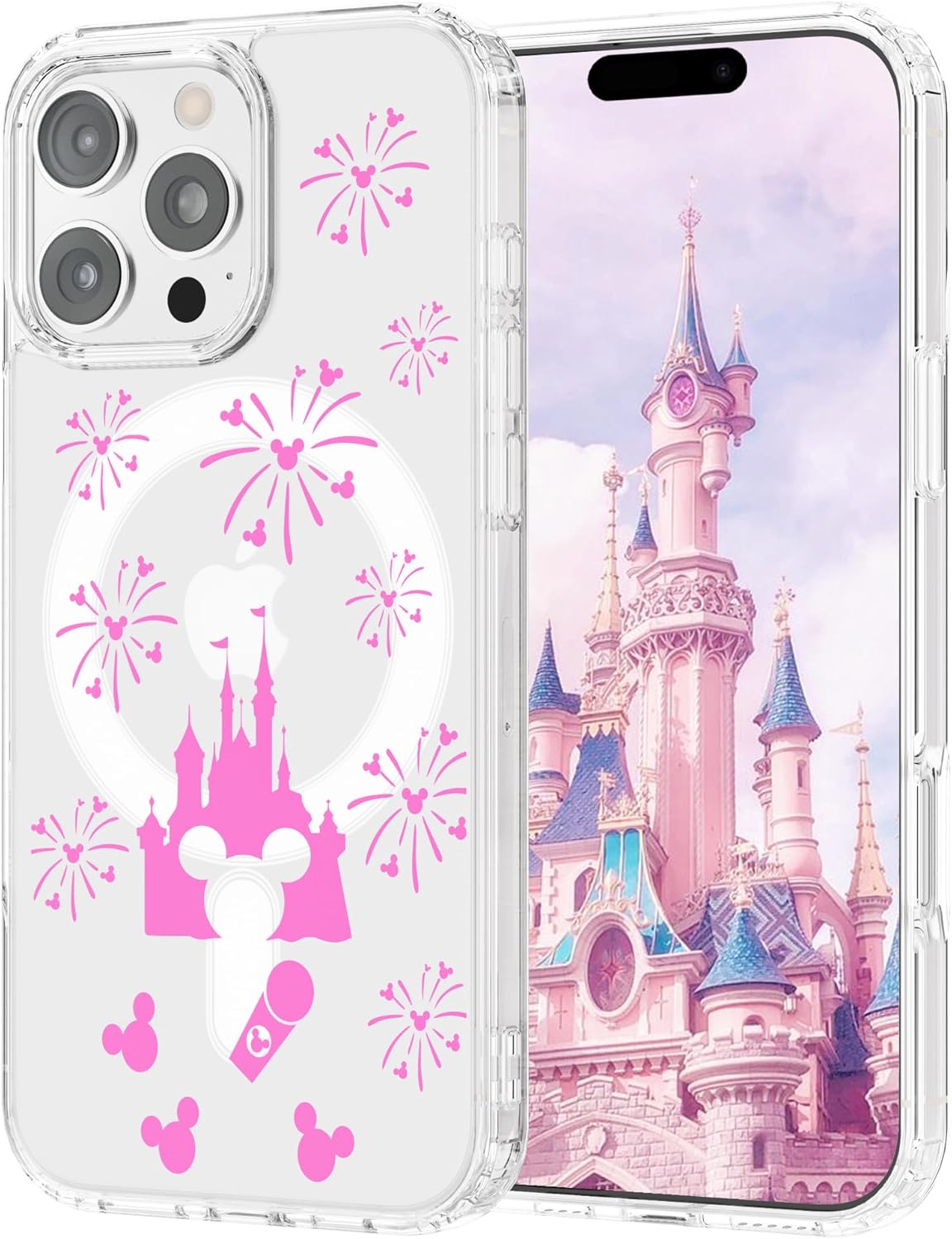 Magnetic Case Designed for iPhone 16 Pro Max 6.9 Inch, Compatible with MagSafe|Cute Pink Castle Patterns|Wireless|Anti-Yellowing|Shockproof|Protective Slim Clear Cover for Women Girl