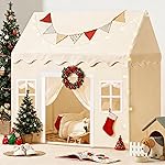 Tiny Land Play Tent with Padded Mat & LED Lights, Kids Tent, Playhouse for Kids, Indoor Bed Tent for Toddler, Toys for 3,4,5,6-Year-Old Girls, Neutral Color Play Room Furniture