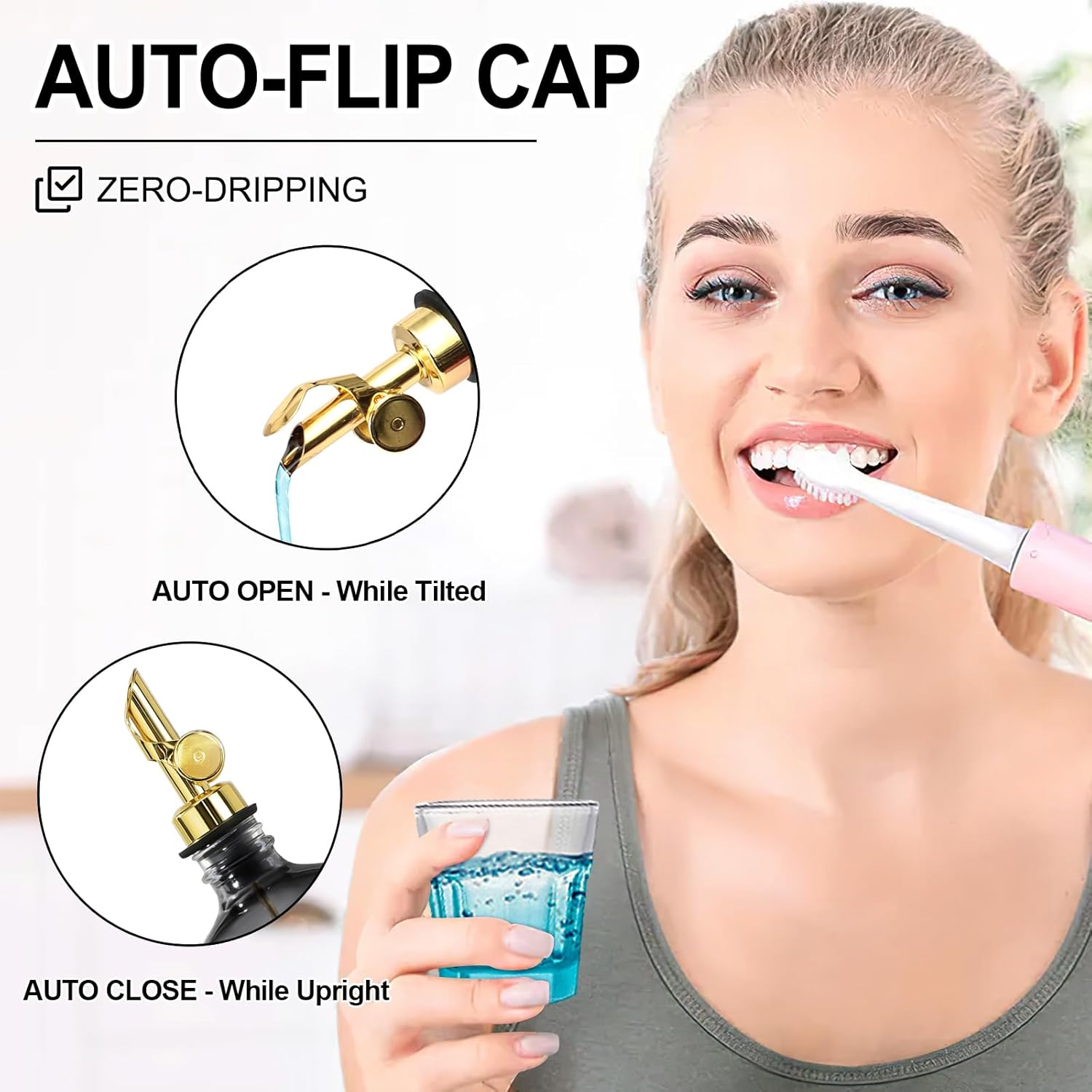 Mouthwash Dispenser for Bathroom, 1 Pack Clear Black Glass Mouth Wash Container with Cup, 17 Fl Oz Mouth Wash Decanter Bottle Set, Refillable Mouthwash Pump Dispenser - Image 3