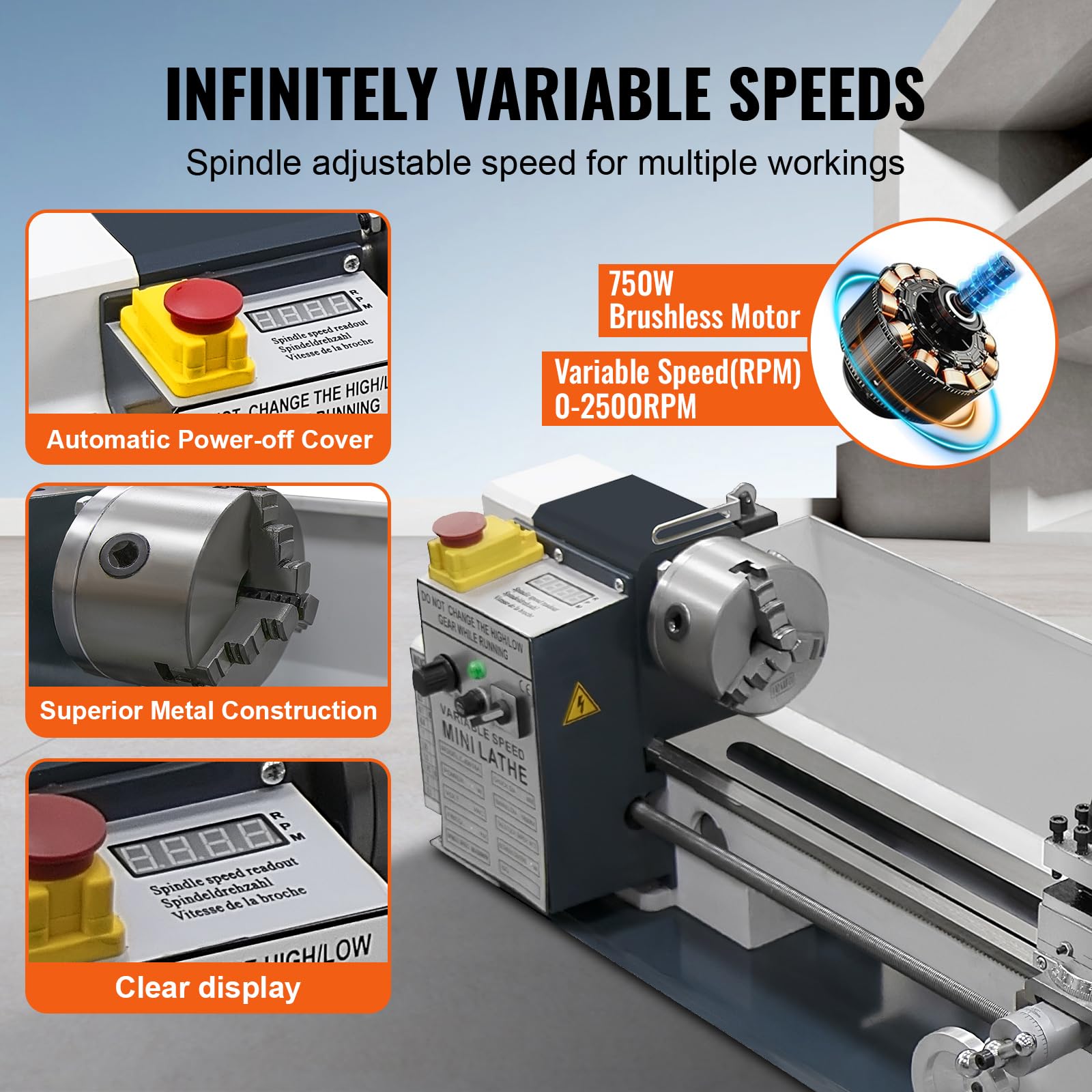 Mini Drehmaschine Metall, Präzisions Tischdrehmaschine mit variabler Geschwindigkeit, Metalldrehbank für Heimwerker Werkstatt, Modellbau & Metallbearbeitung, Kompakte Hobby Drehmaschine (180x350)