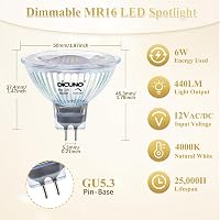 DiCUNO GU5.3 LED Izzó 6W - Dimmelhető MR16 Spotlámpa, 4000K Természetes Fehér, 440lm, 12V, 60W Halogén Helyettesítő, 40° Szórási Szög, 10 Da 2
