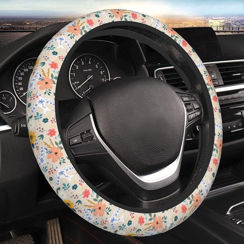 Capa para Volante ACDRUING Retro Pigeon Flower em Neoprene para Volantes de 37–38 cm