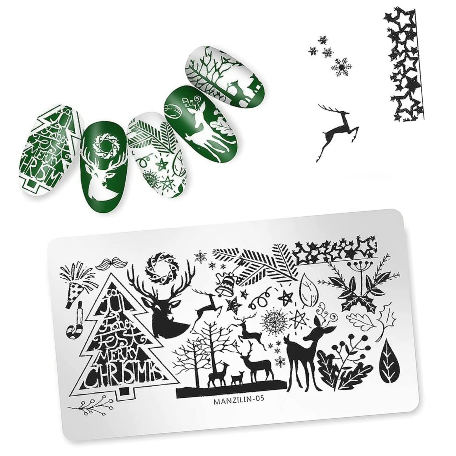 Ipetboom 5 Pezzi Piastre per Stamping Unghie Natalizie in Metallo, Stencil Quadrati per Nail Art, per Principianti e Professionisti, Decorazioni Unghie Feste Natalizie
