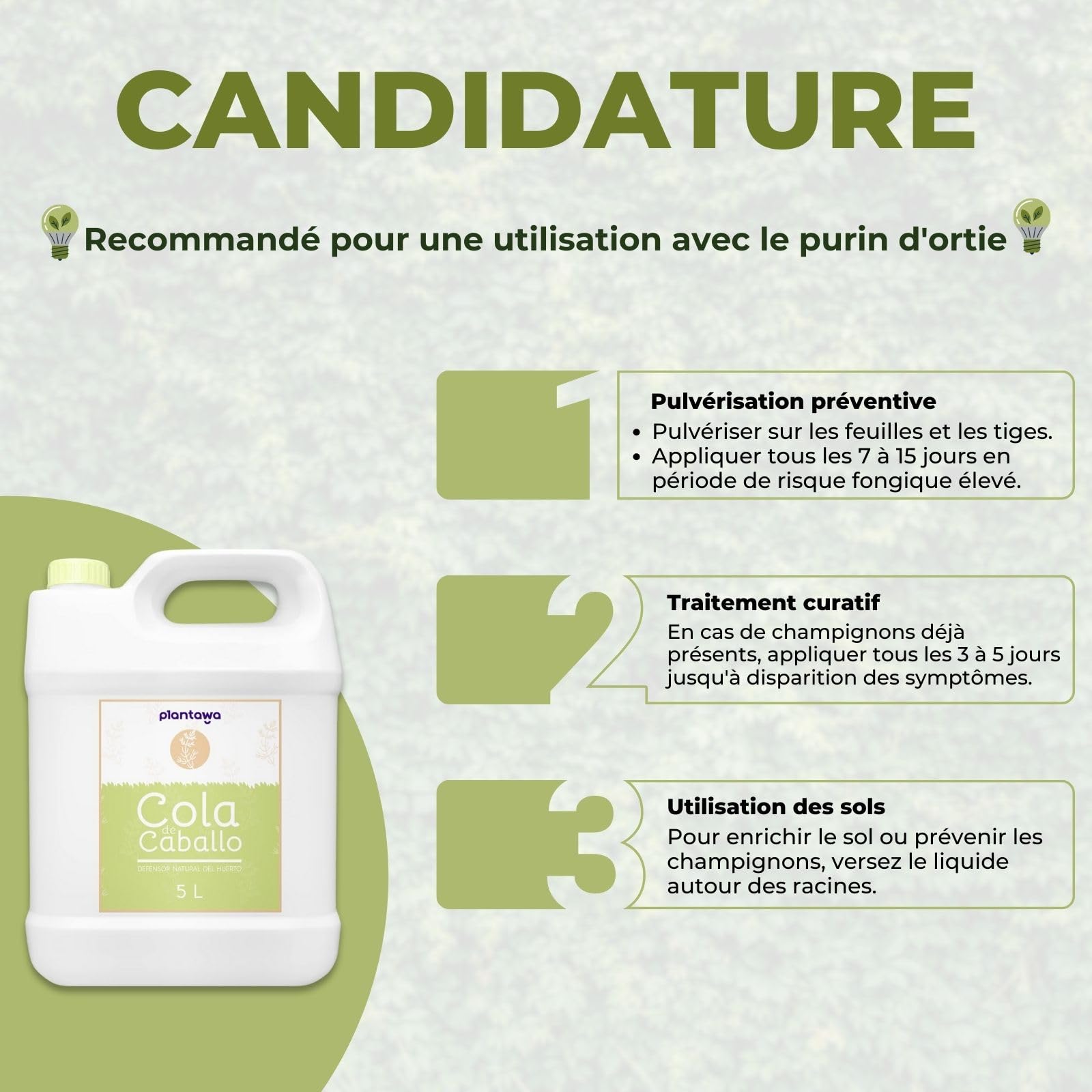 PLANTAWA Purin Prêle pour Plantes 5L | Biostimulant pour Plantes Renforcement des Plantes avec de la Silice et du Calcium | Lutte contre les Parasites et Champignons | Fongicide | 100% naturel