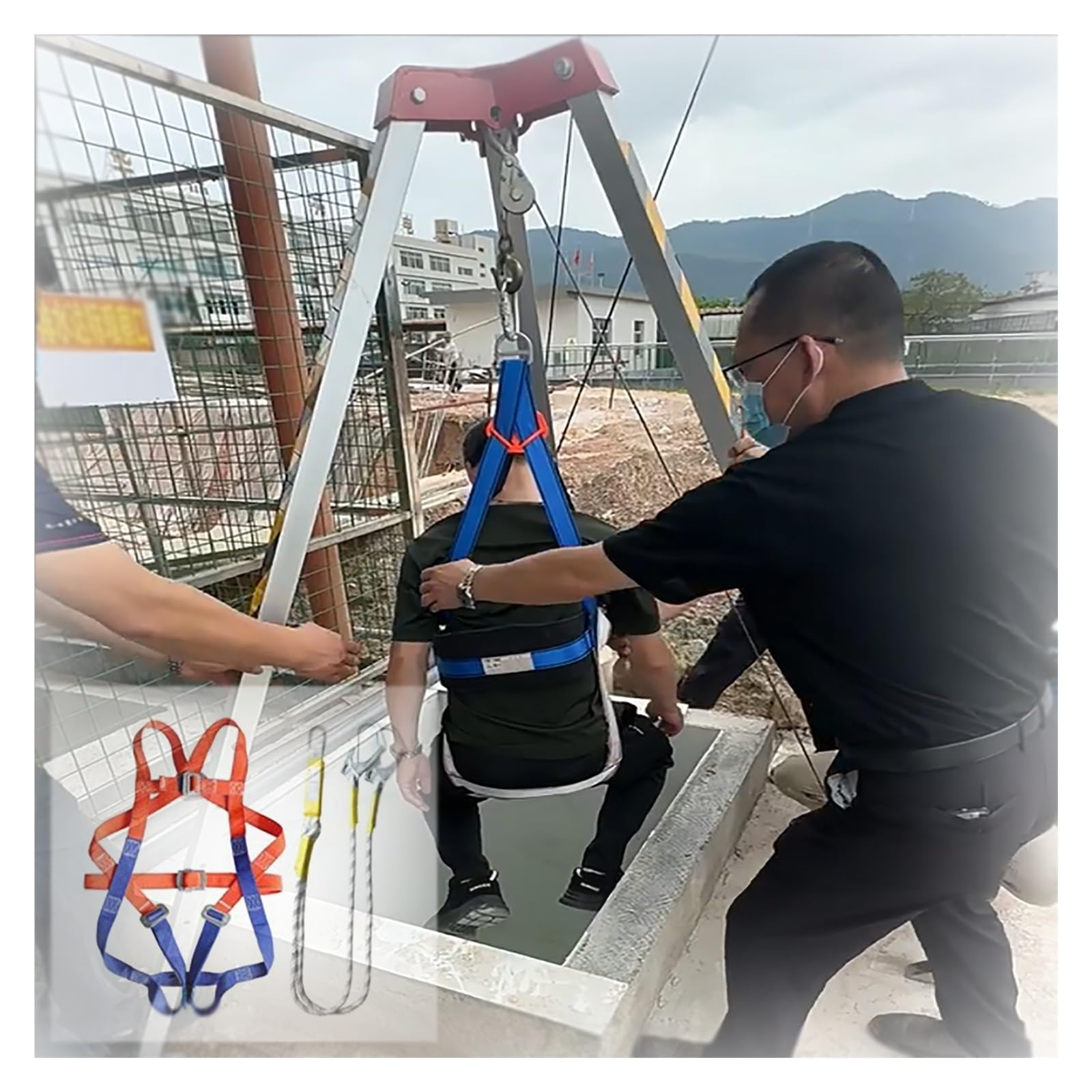 HDYZJQ Manhole Rescue Tripod with Safe Belt, 1200 1800 2600 Lbs Winch Confined Space Tripod Stand for Tunneling/Cable Trench/Sewage Wells, Aluminum Frame(2600 lbs Winch)