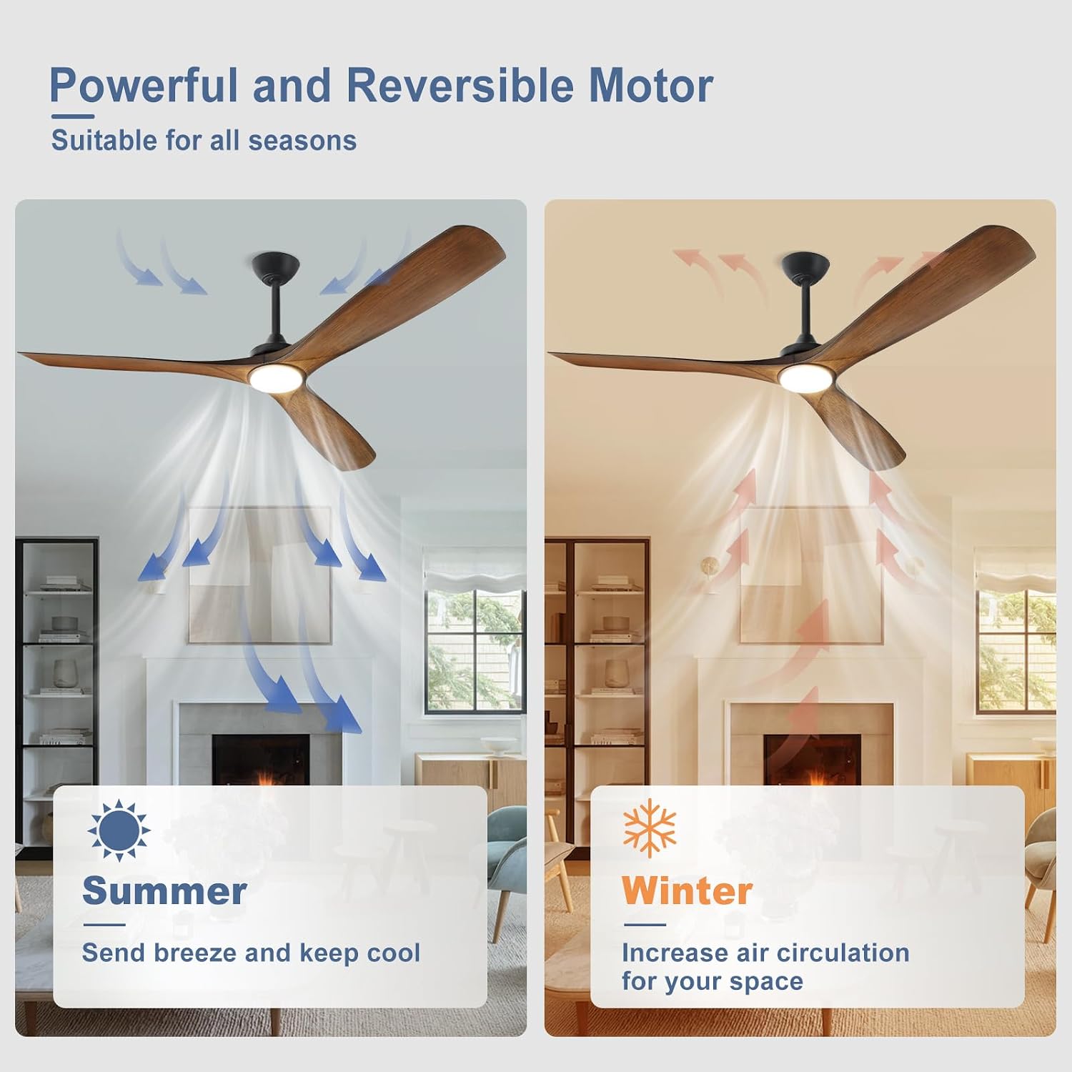 Ceiling Fan with Light for Farmhouse: DC Motor Ceiling Fans Reversible 5 Speeds Timer - 60 Inch Ceiling Fan with Remote for Living Room Bedroom