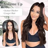 Vista 6 de MORICA Extensiones de Cabello con Alambre Invisible - 20 Pulgadas Marrón Oscuro Largo Ondulado Postizo Sintético con Alambre Transparente