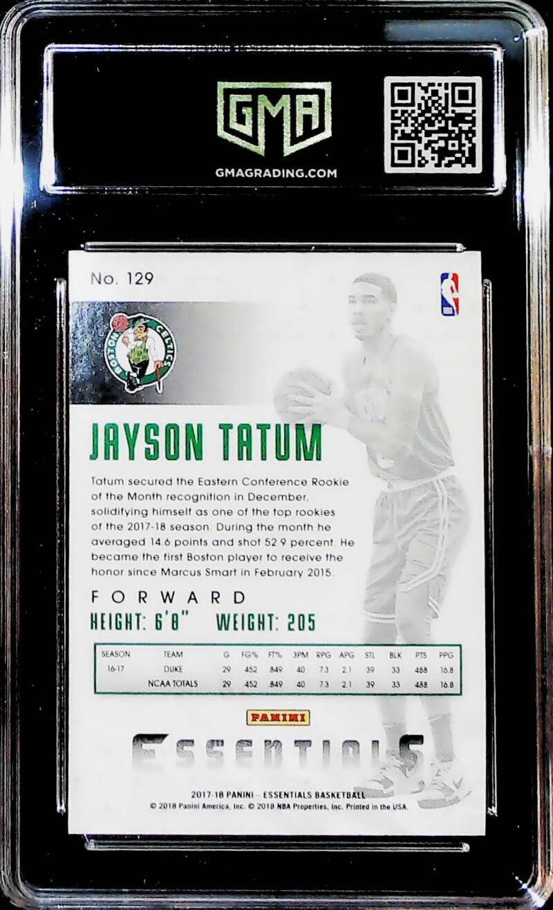 2017-18 Panini Essentials Basketball #129 Jayson Tatum Boston Celtics RC Rookie Card GMA 10 GEM MINT