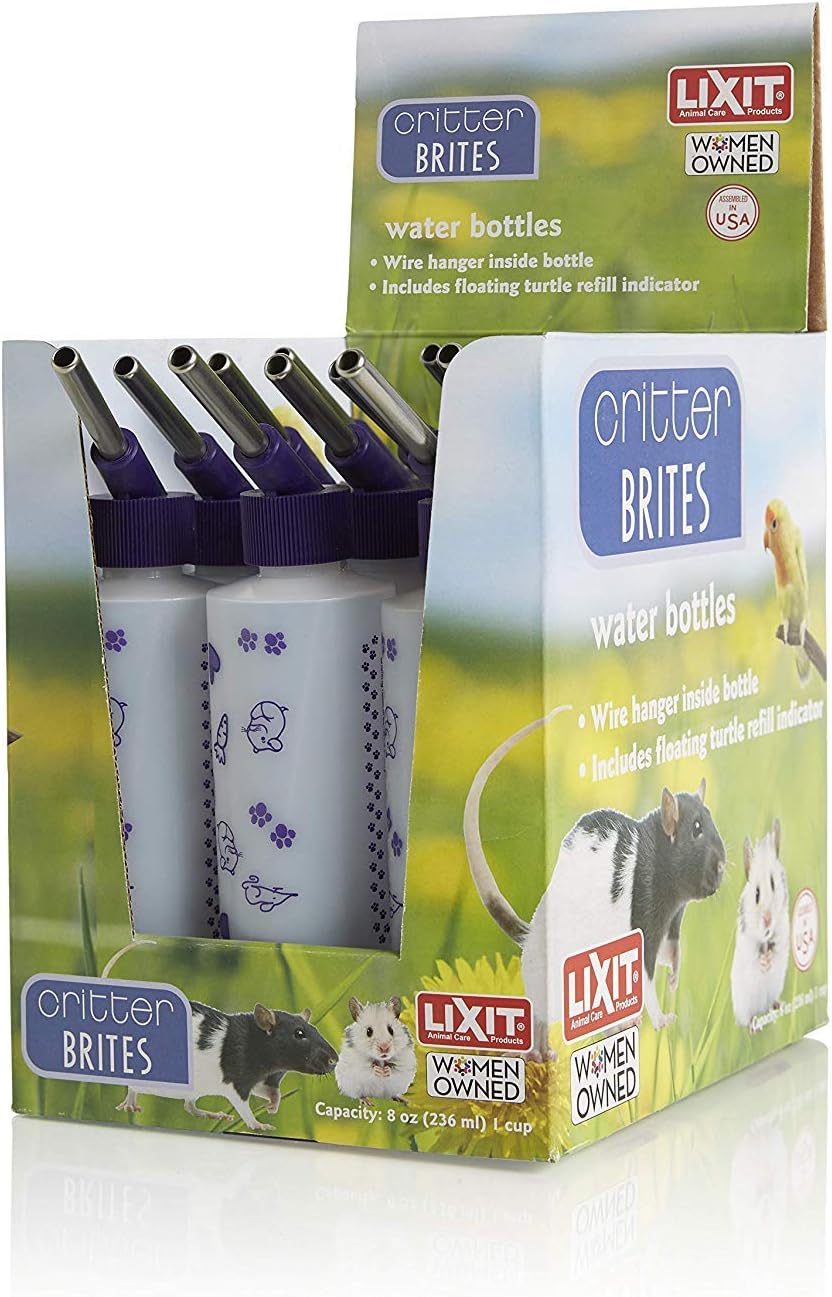 Lixit SLX0535 12 Pack Critter Brites Small Animal Water Bottles, 8 oz