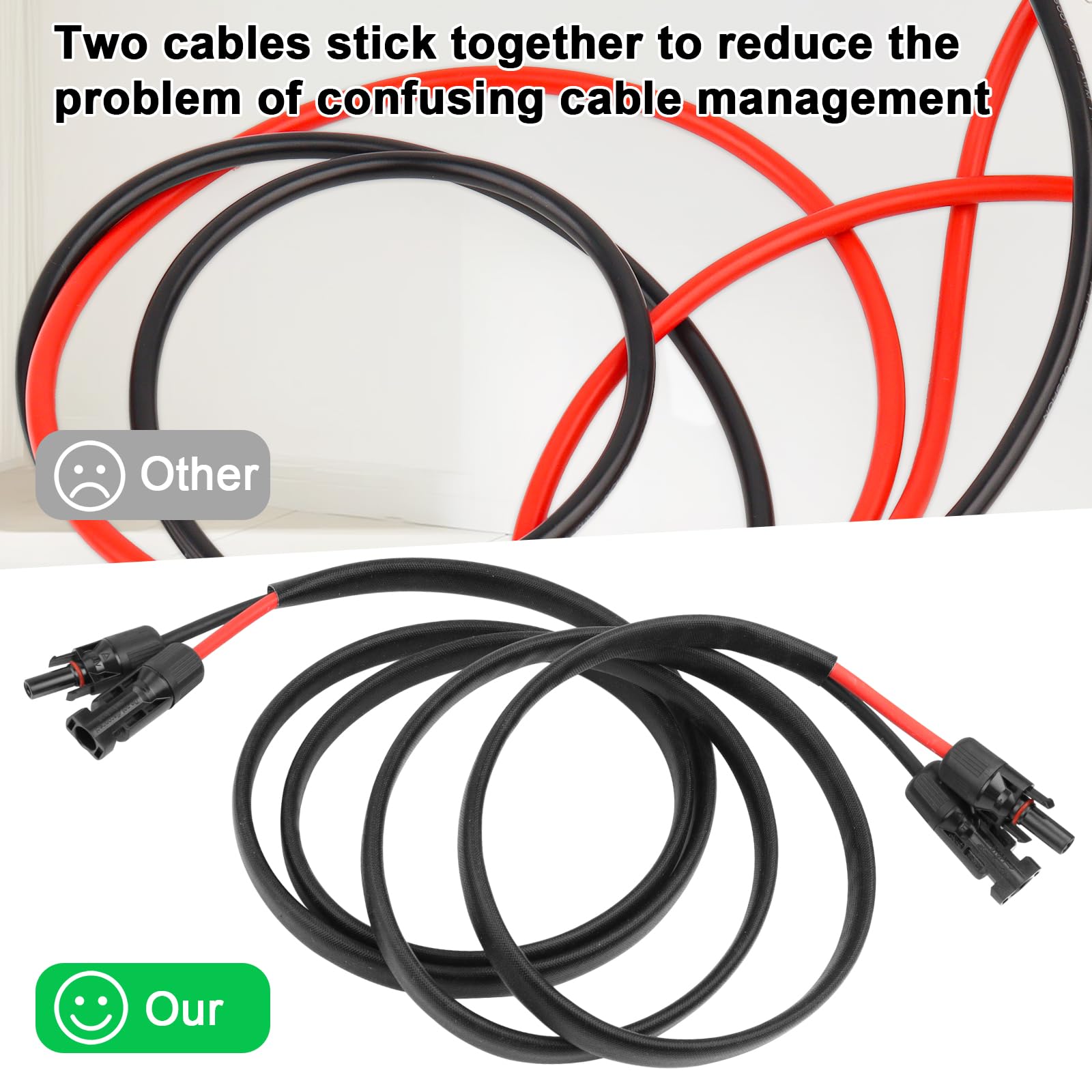 Przedłużacz słoneczny 10 AWG 25ft elastyczny kabel do panelu słonecznego z męskim na żeńskim złączem równoległym cynowany drut miedziany do panelu słonecznego motoryzacja RV łódź na zewnątrz