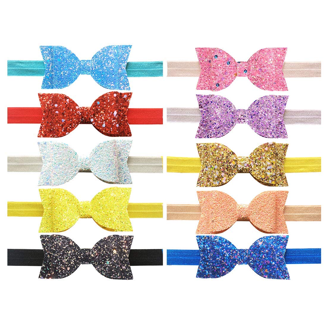 Baby Girl's Headbands Toddlers Glitter Bows Headbands Elastic Headbands with Glitter Bows Teens Kids Hairbands 10pcs by Yazon