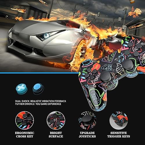 Miniatura 4 de CFORWARD Controlador controlador inalámbrico controlador de juego compatible con control remoto play3 con cargador y empuñaduras para el pulgar