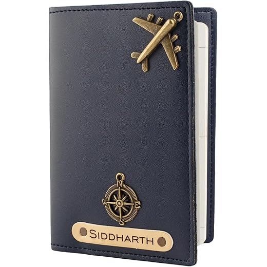 Customised Leather Passport Cover Holder - Blue