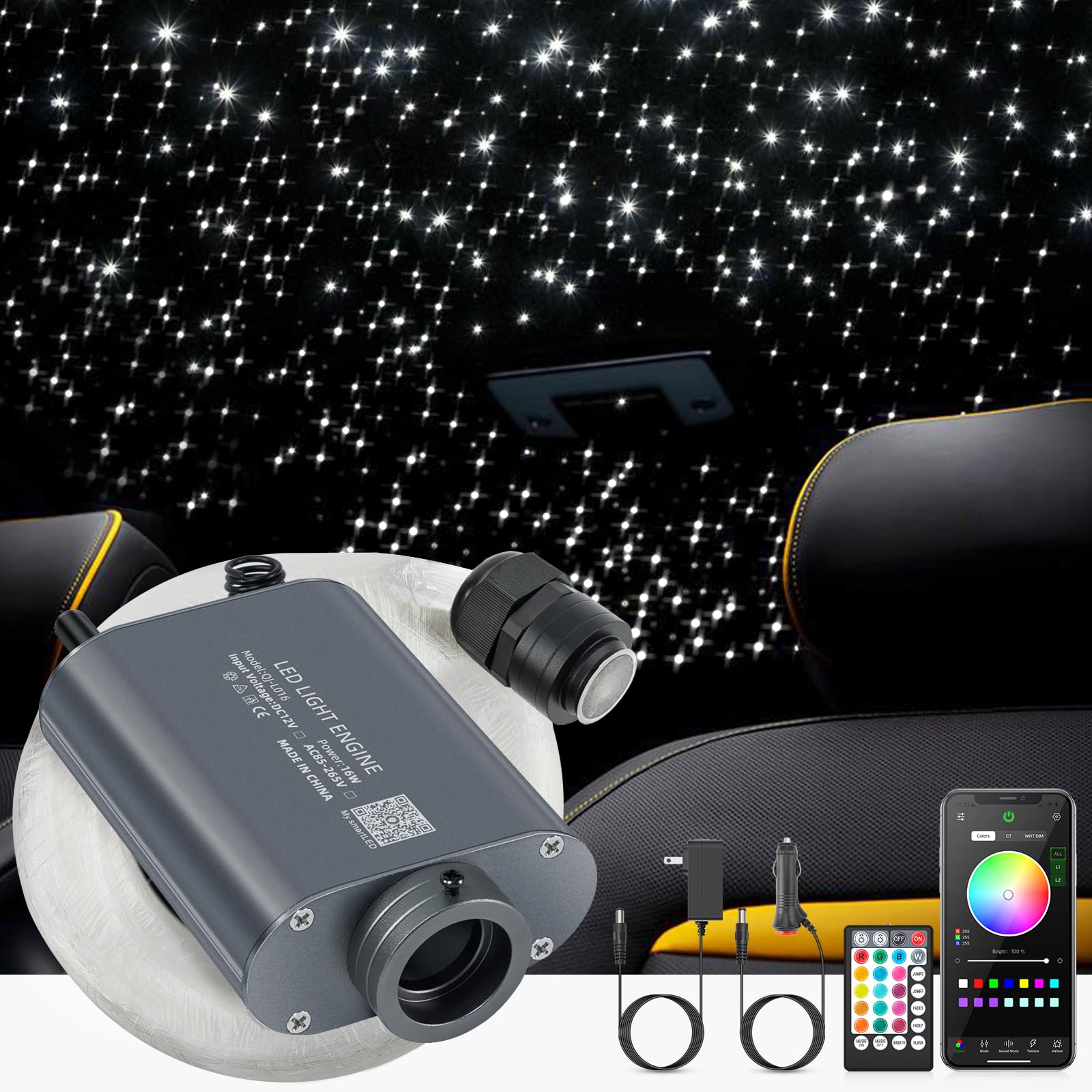 Amazon.com: SUNKENET 16W LED Fiber Optic Lights, Starlight Headliner ...
