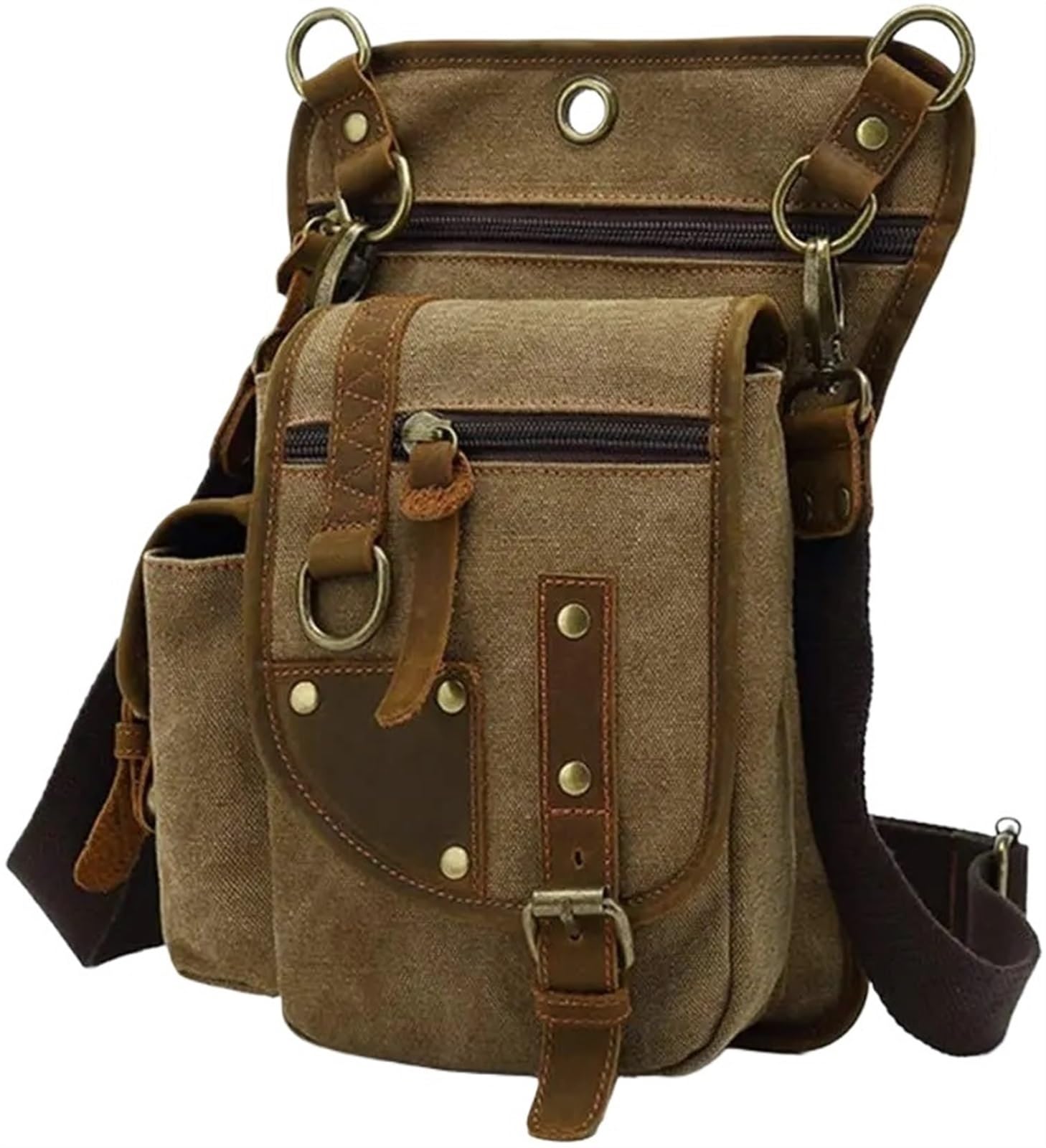 Bolsa de Pierna Moto Riñonera de Lona con múltiples Bolsillos for Hombre y Mujer, for Deportes al Aire Libre, Ciclismo, Senderismo, Paquete Cintura for el día para Correr, Montar a Caballo(Coffee)