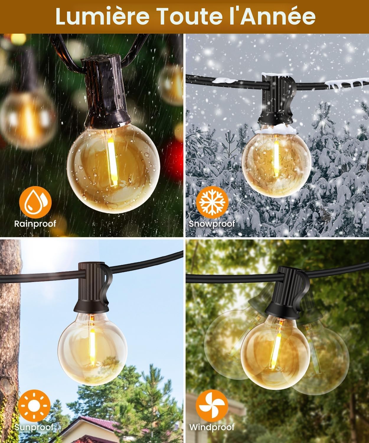 Guirlande Lumineuse Exterieure 10M/20M/30M, 20+2 G40 Ampoules,Incassable,Étanche, Guirlande Guinguette LED Connectable, Blanc Chaud,Plug&Play,pour Intérieur Jardin Balcon Maison Mariage Fête