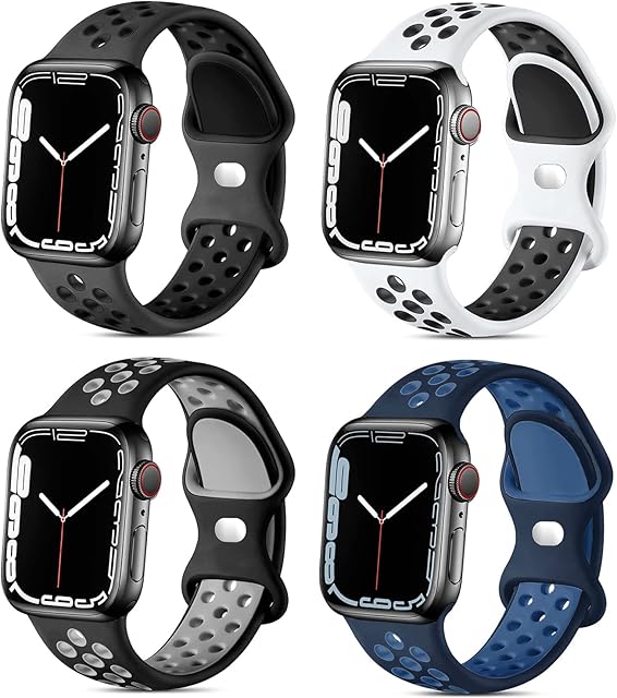 SIERVOS 4 Pack Sport Straps Compatible with Apple Watch Strap 38mm 40mm 41mm 42mm 44mm 45mm 49mm, Breathable Soft Silicone Replacement Watch Band Compatible with iWatch Ultra Series 8 7 6 5 4 3 2 SE