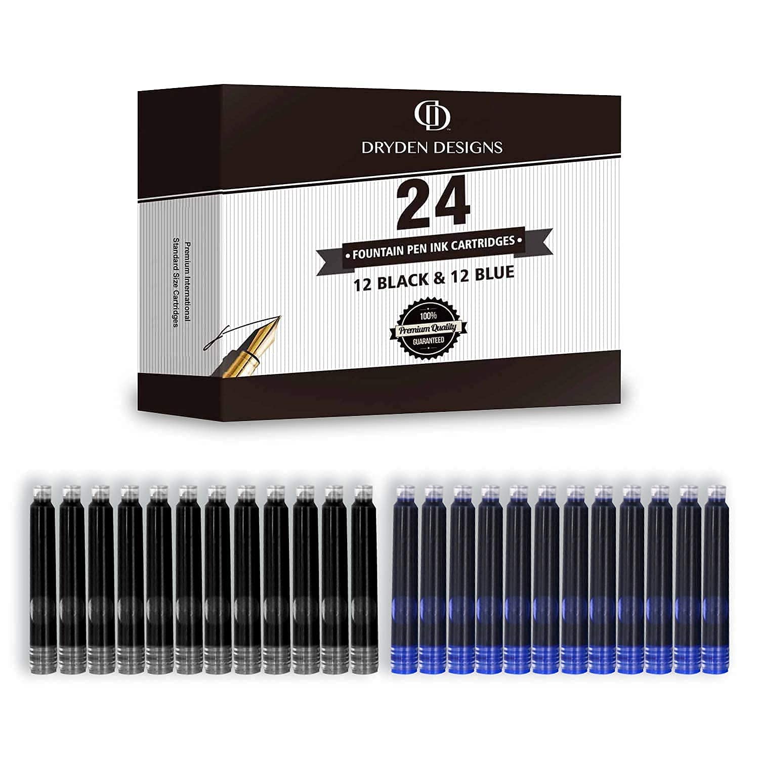 Dryden Designs Pluma estilográfica punta fina, incluye 24 cartuchos de tinta, 12 negro y 12 azul viene con convertidor de tinta de repuesto, bolsa de regalo herramienta de escritura clásica [rojo