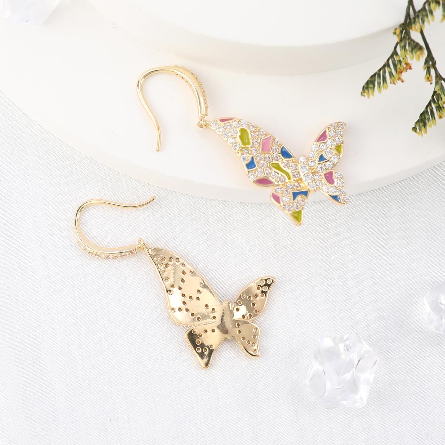 Peace Sign Earrings Heart Flower Diamond Drop Earrings for Women Girls, Zirconia Love Heart Pendant Dangle Earring, Silver Rose Gold Chain Birthday Valentines Day Jewelry Gifts - Image 3